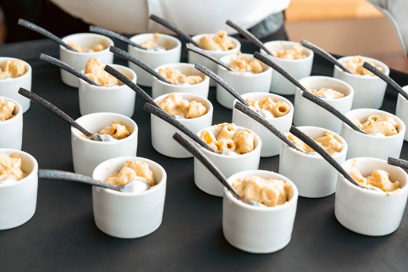 Macaroni tasting cups lined up for service Macaroni tasting cups lined up for service