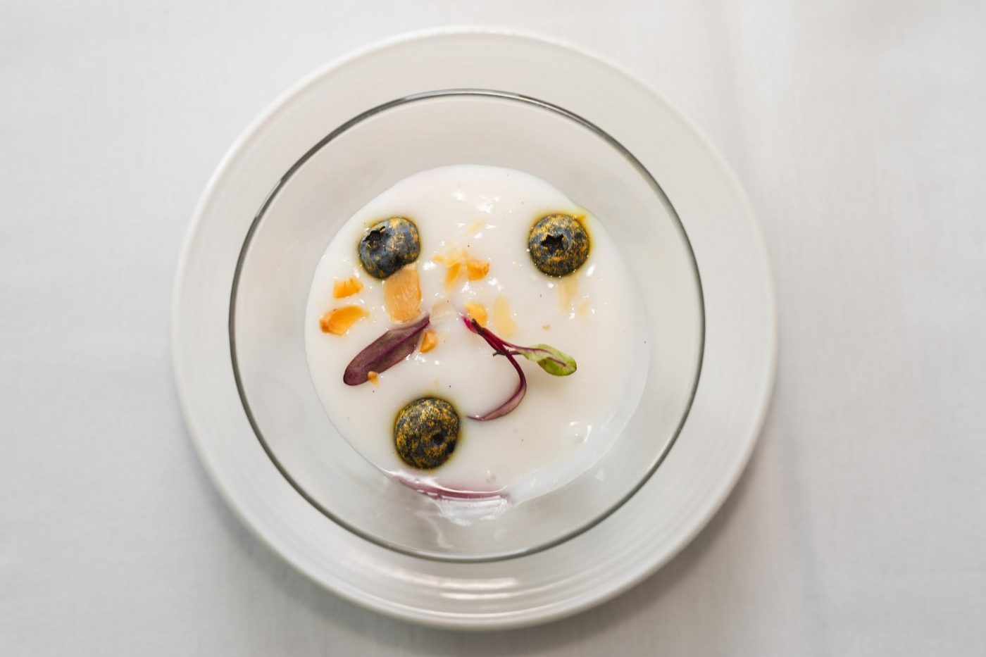 Coconut panna cotta topped with fruit Coconut panna cotta topped with fruit