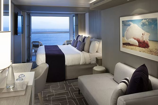 An AquaClass stateroom with an Infinite Veranda open to the water An AquaClass stateroom with an Infinite Veranda open to the water